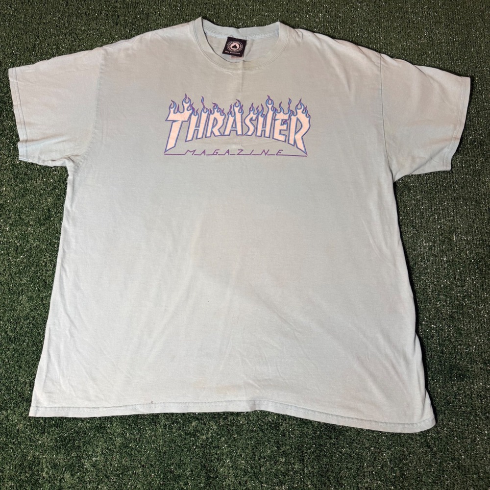 Thrasher Magazine Flame Logo T-Shirt Mens XL Light Blue Purple Graphic Tee